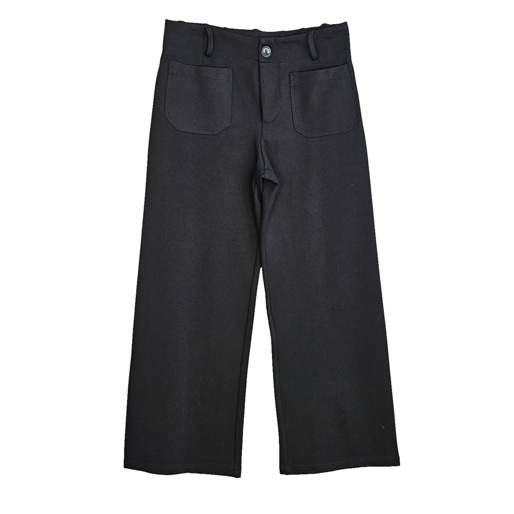Miou Muse Women M Black Wide Leg Ponte Pants 27" Inseam High Rise Stretch Career